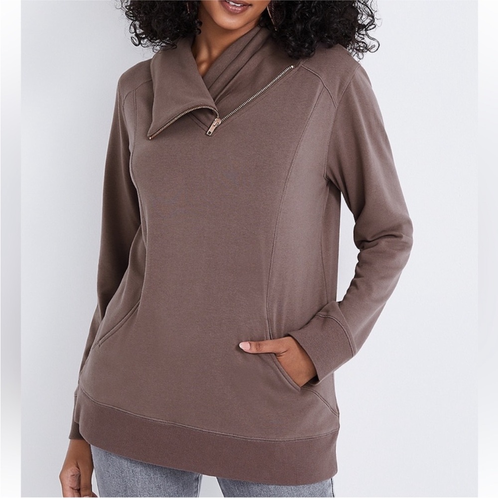 Maurices Taupe Sweater with Stylish Zipper
